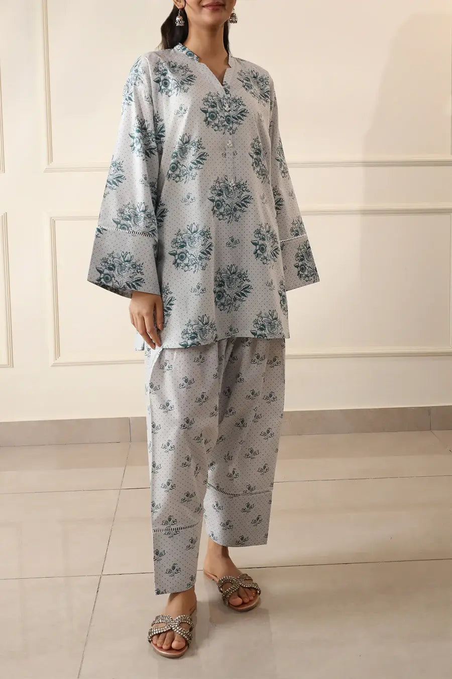 Unstitched Printed Lawn 2 Piece Grey (Shirt/Trouser)