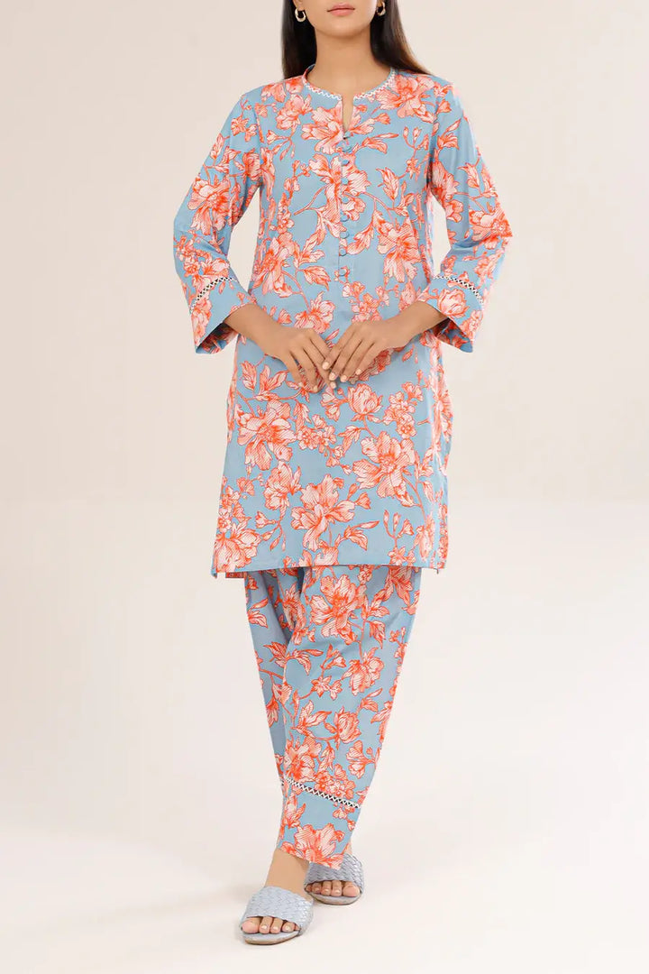 Unstitched Printed Lawn 2 Piece ICE Blue (Shirt/Trouser)