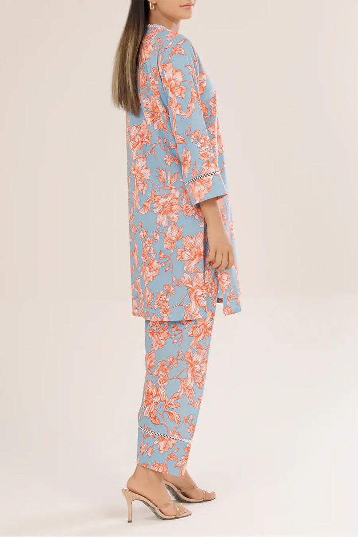 Unstitched Printed Lawn 2 Piece ICE Blue (Shirt/Trouser)