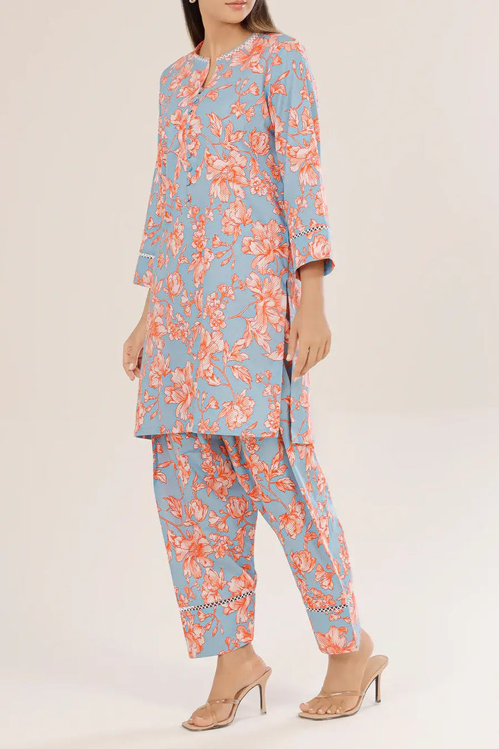Unstitched Printed Lawn 2 Piece ICE Blue (Shirt/Trouser)