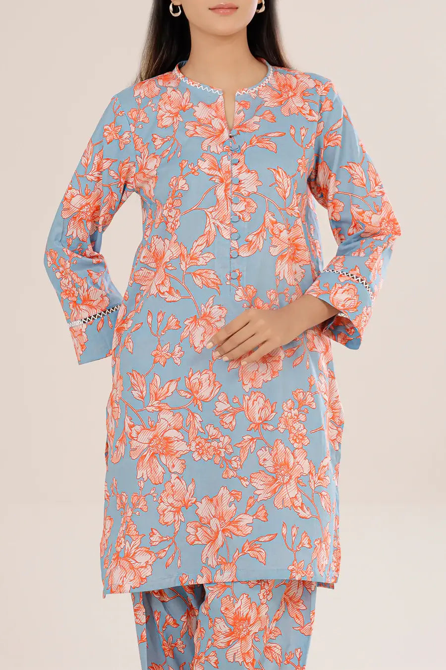 Unstitched Printed Lawn 2 Piece ICE Blue (Shirt/Trouser)