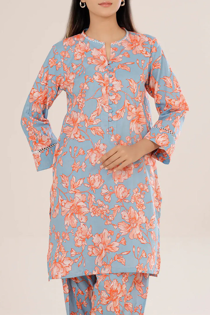 Unstitched Printed Lawn 2 Piece ICE Blue (Shirt/Trouser)