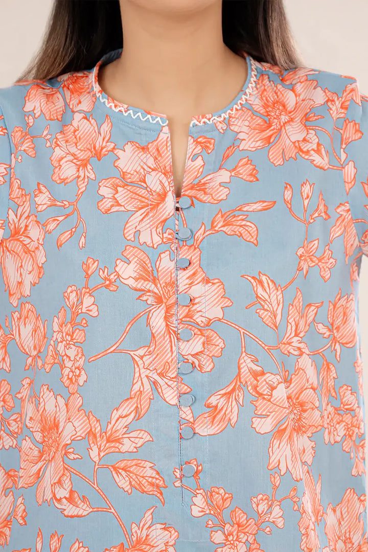 Unstitched Printed Lawn 2 Piece ICE Blue (Shirt/Trouser)