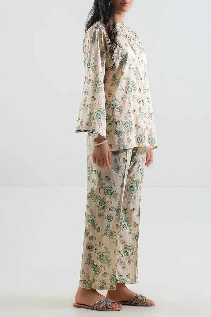 Unstitched Printed Lawn 2 Piece Light Beige (Shirt/Trouser)