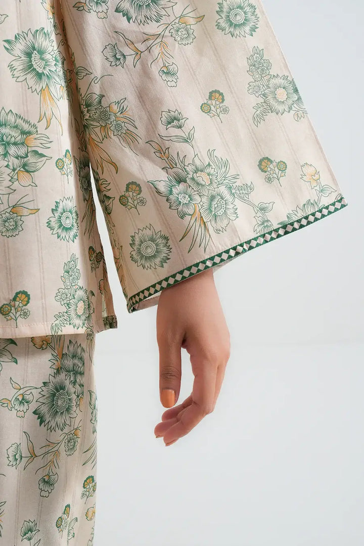 Unstitched Printed Lawn 2 Piece Light Beige (Shirt/Trouser)
