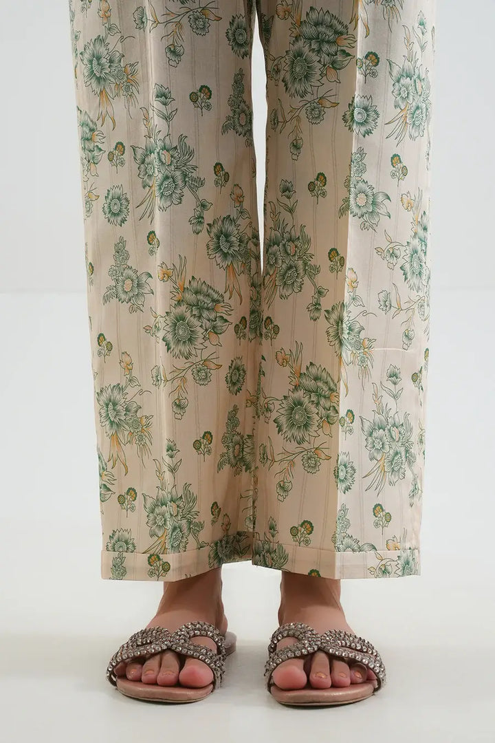 Unstitched Printed Lawn 2 Piece Light Beige (Shirt/Trouser)