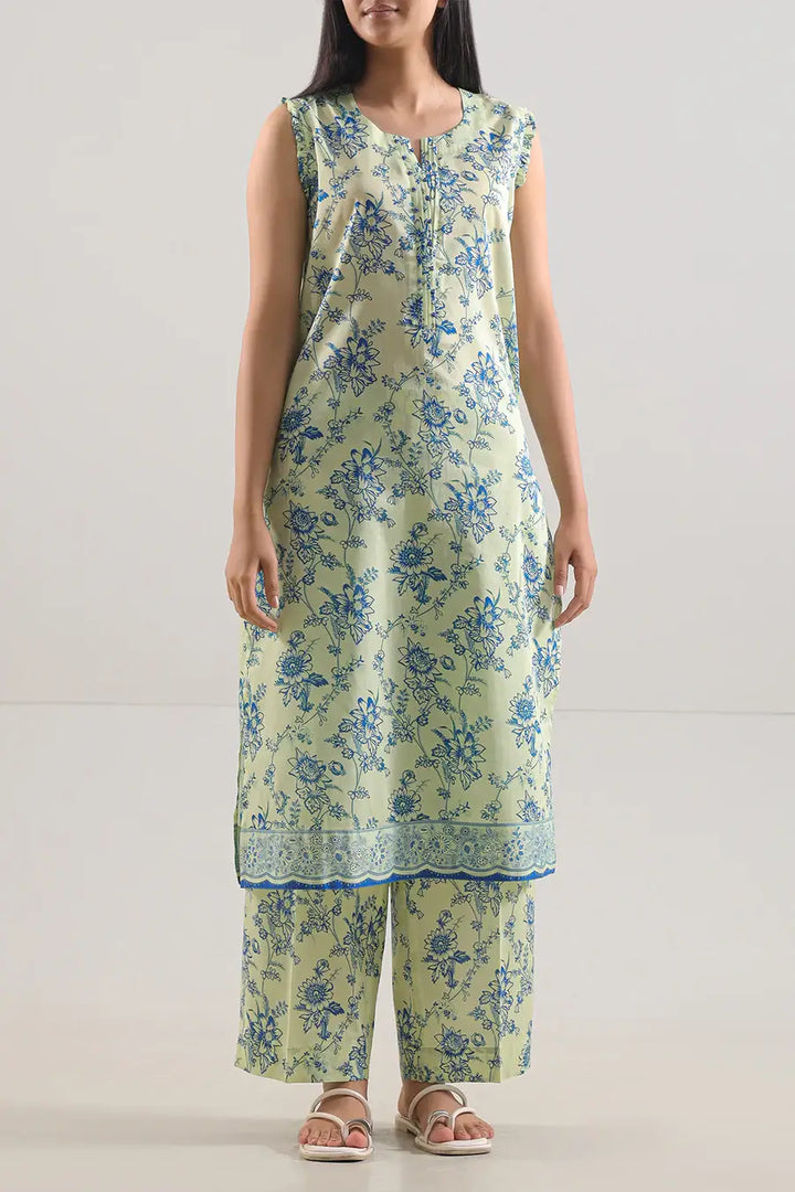 Unstitched Printed Lawn 2 Piece Lime Yellow (Shirt/Trouser)