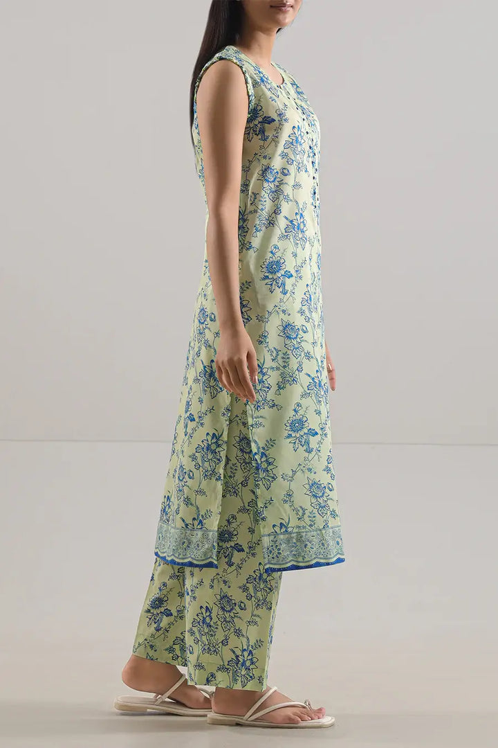 Unstitched Printed Lawn 2 Piece Lime Yellow (Shirt/Trouser)