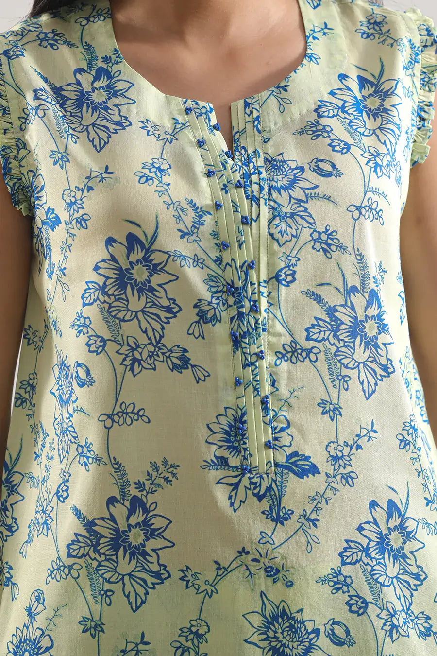 Unstitched Printed Lawn 2 Piece Lime Yellow (Shirt/Trouser)