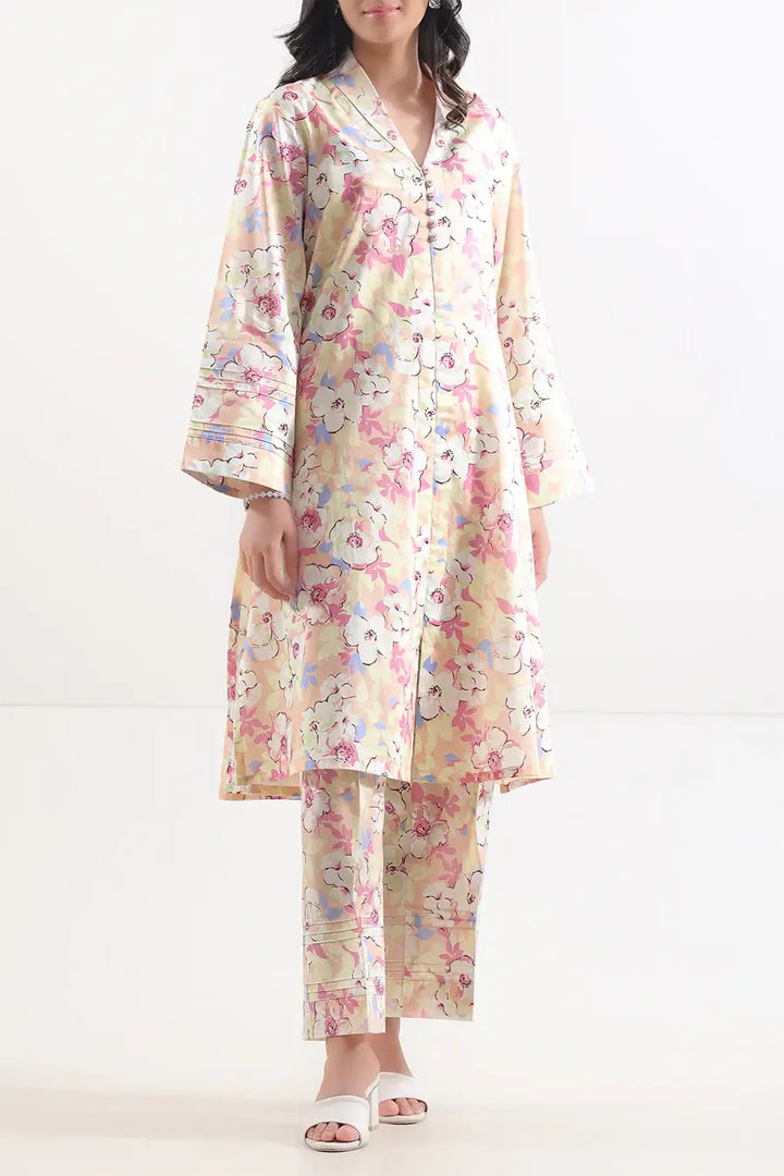 Unstitched Printed Lawn 2 Piece Pastel Peach (Shirt/Trouser)