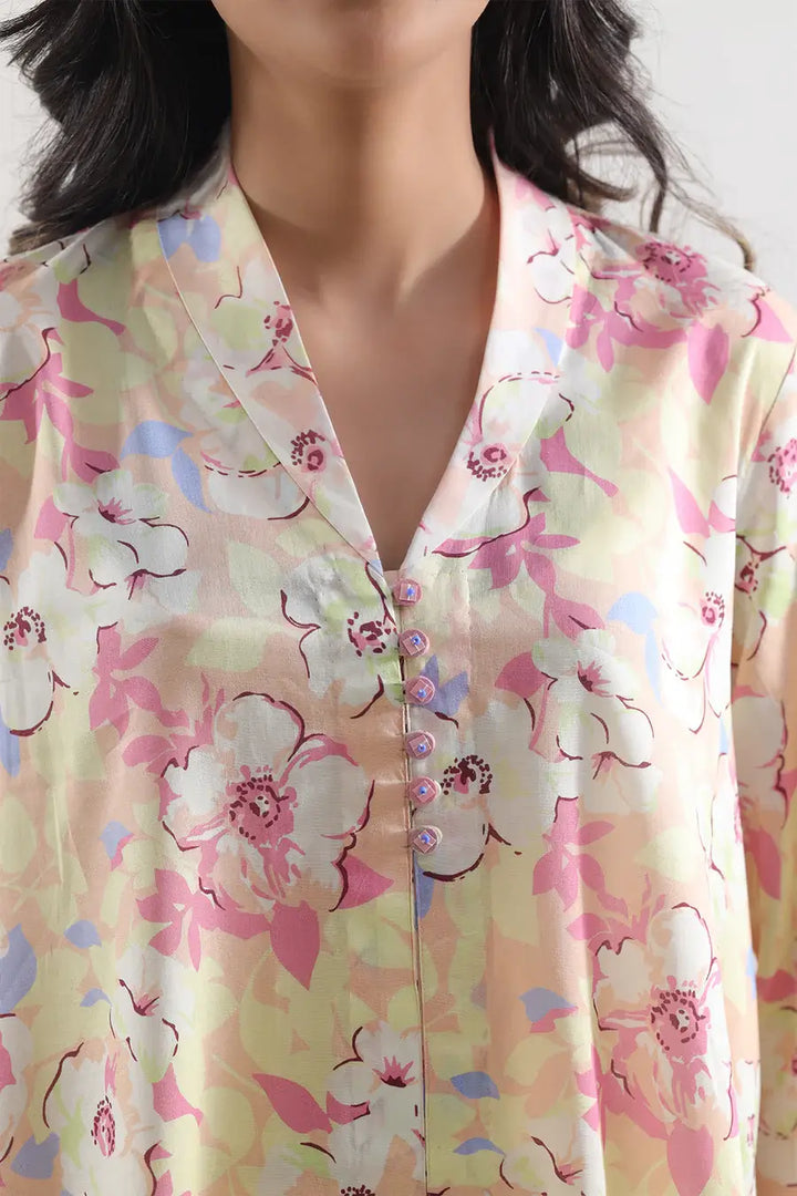 Unstitched Printed Lawn 2 Piece Pastel Peach (Shirt/Trouser)