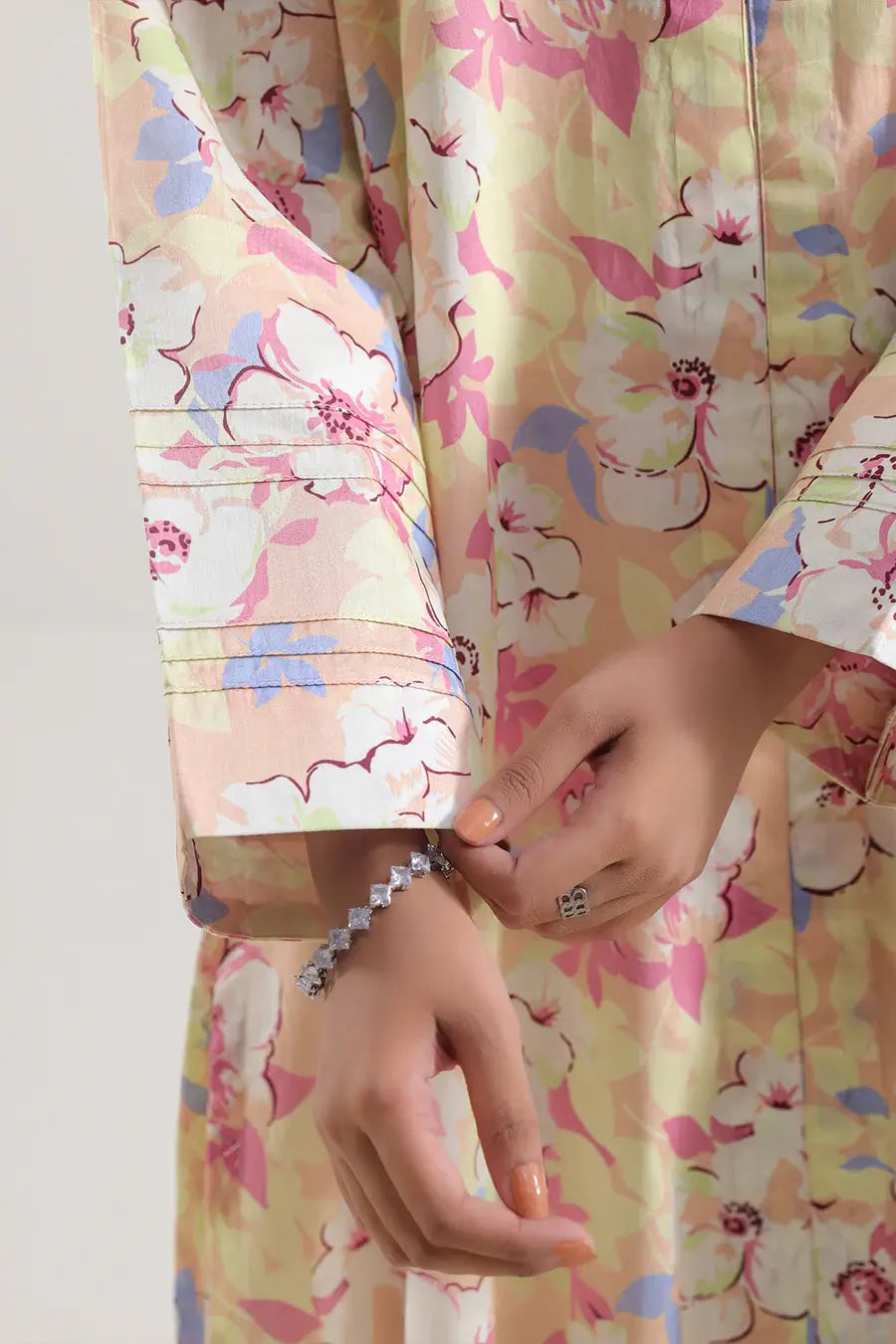 Unstitched Printed Lawn 2 Piece Pastel Peach (Shirt/Trouser)