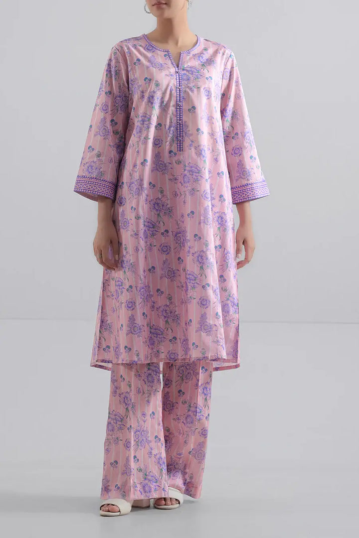 Unstitched Printed Lawn 2 Piece Pink Suit (Shirt/Trouser)