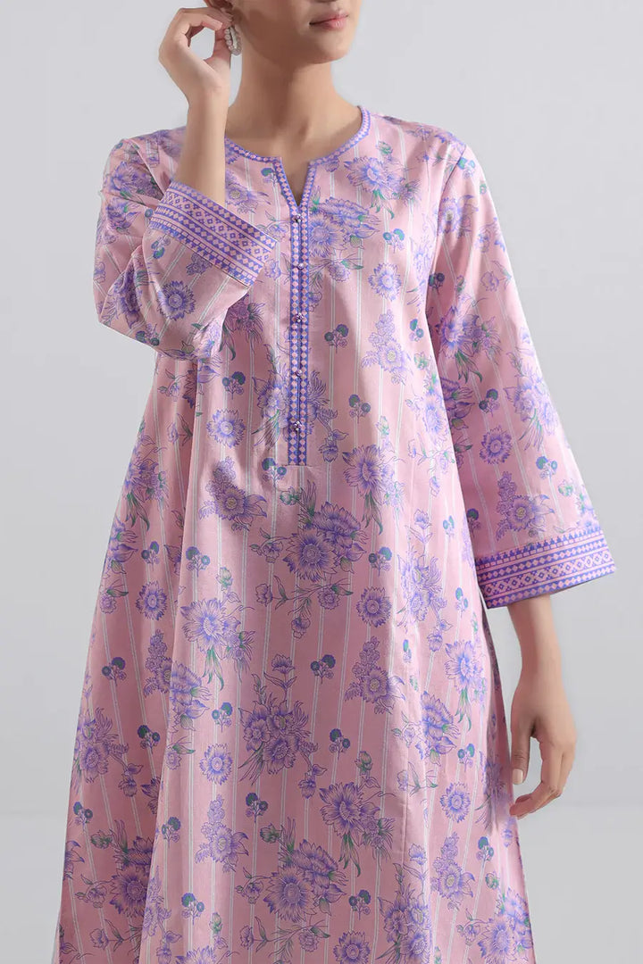 Unstitched Printed Lawn 2 Piece Pink Suit (Shirt/Trouser)
