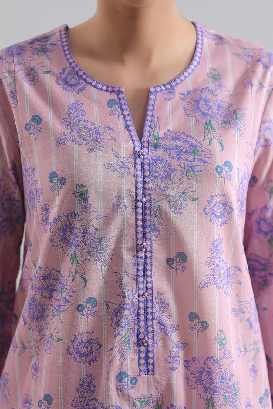 Unstitched Printed Lawn 2 Piece Pink Suit (Shirt/Trouser)