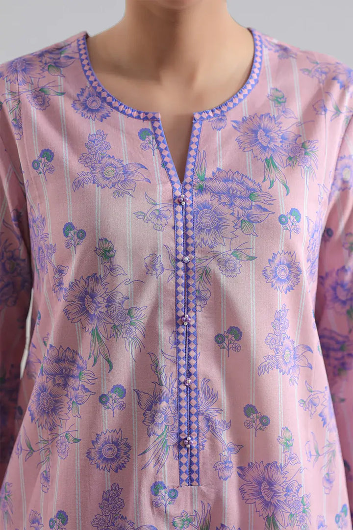 Unstitched Printed Lawn 2 Piece Pink Suit (Shirt/Trouser)