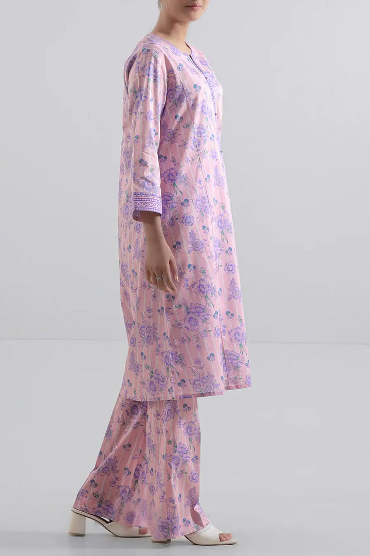 Unstitched Printed Lawn 2 Piece Pink Suit (Shirt/Trouser)