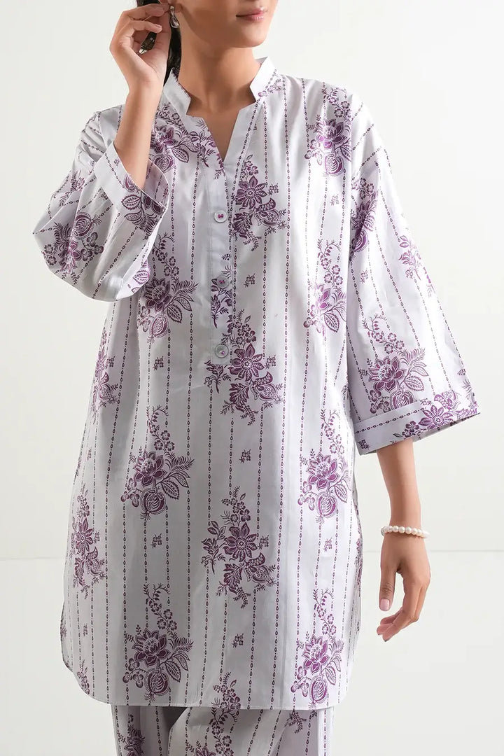 Unstitched Printed Lawn 2 Piece Purple (Shirt/Trouser)