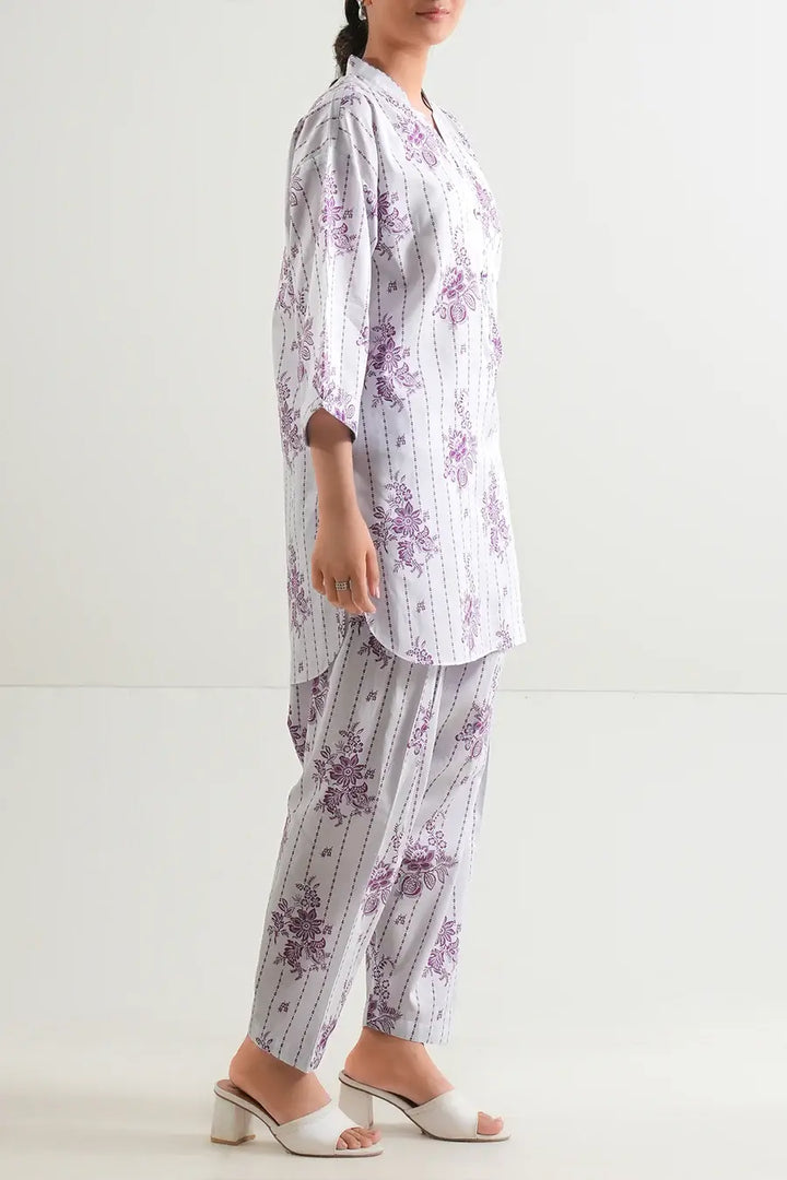 Unstitched Printed Lawn 2 Piece Purple (Shirt/Trouser)