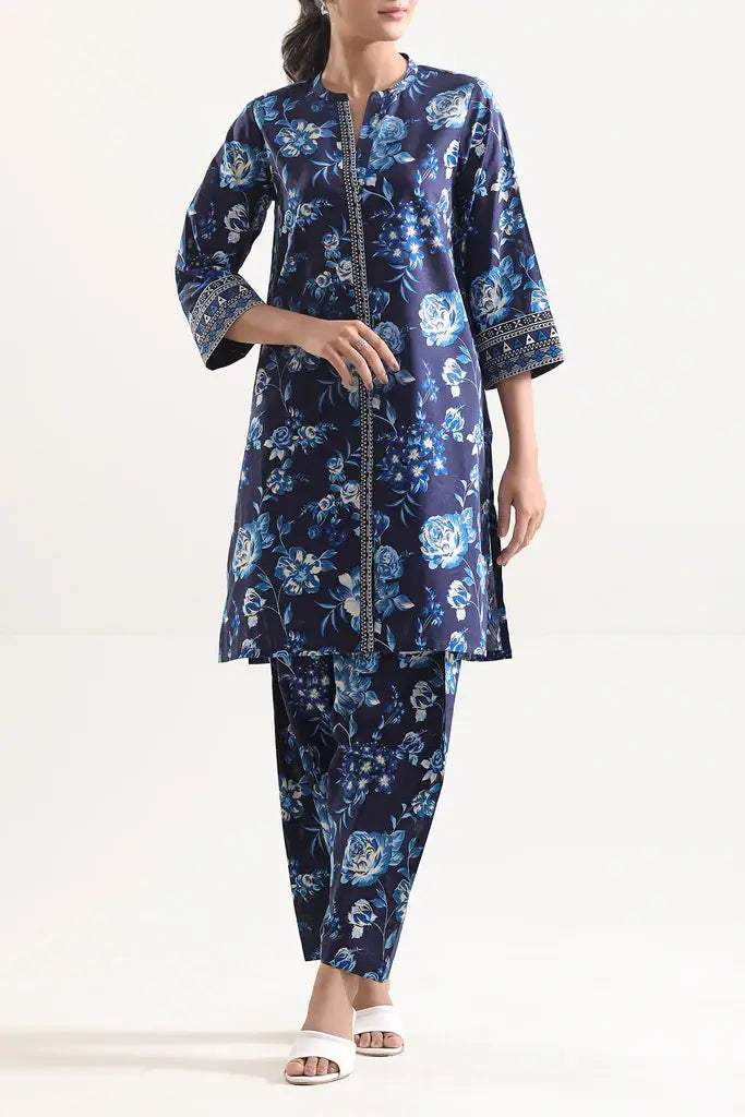 Unstitched Printed Lawn 2 Piece Royal Blue (Shirt/Trouser)