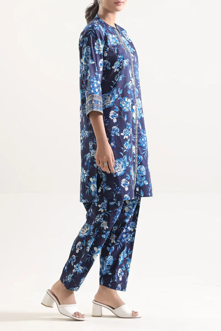Unstitched Printed Lawn 2 Piece Royal Blue (Shirt/Trouser)