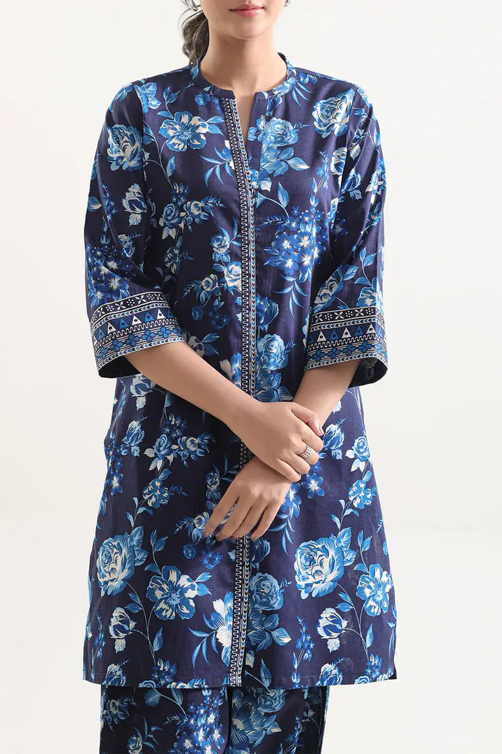 Unstitched Printed Lawn 2 Piece Royal Blue (Shirt/Trouser)