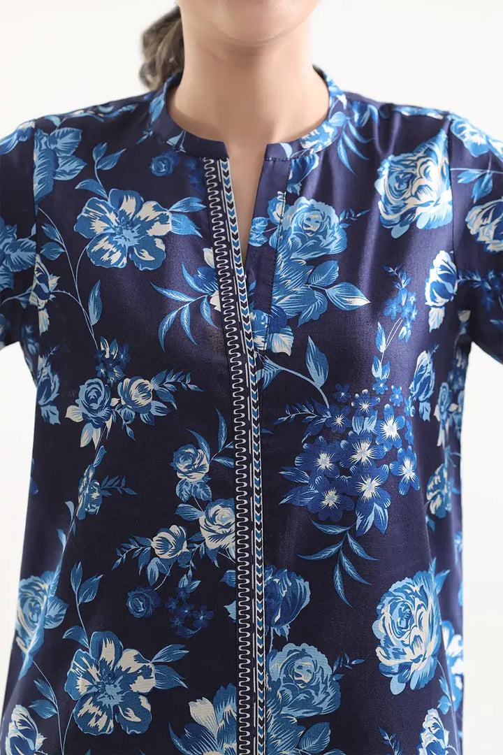 Unstitched Printed Lawn 2 Piece Royal Blue (Shirt/Trouser)