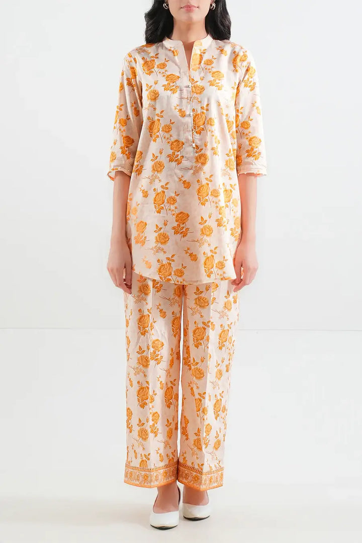 Unstitched Printed Lawn 2 Piece Suit Cream (Shirt/Trouser)