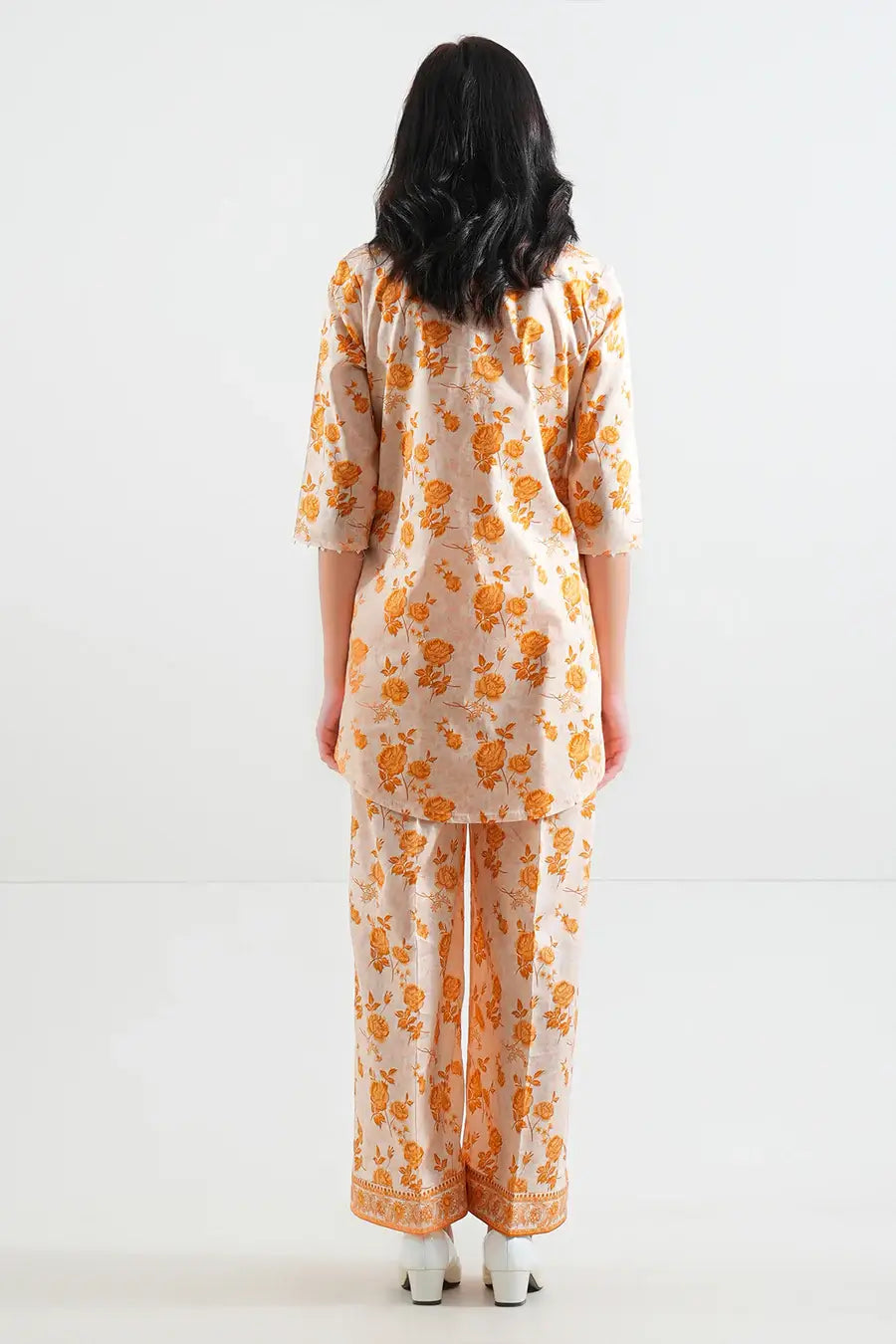 Unstitched Printed Lawn 2 Piece Suit Cream (Shirt/Trouser)
