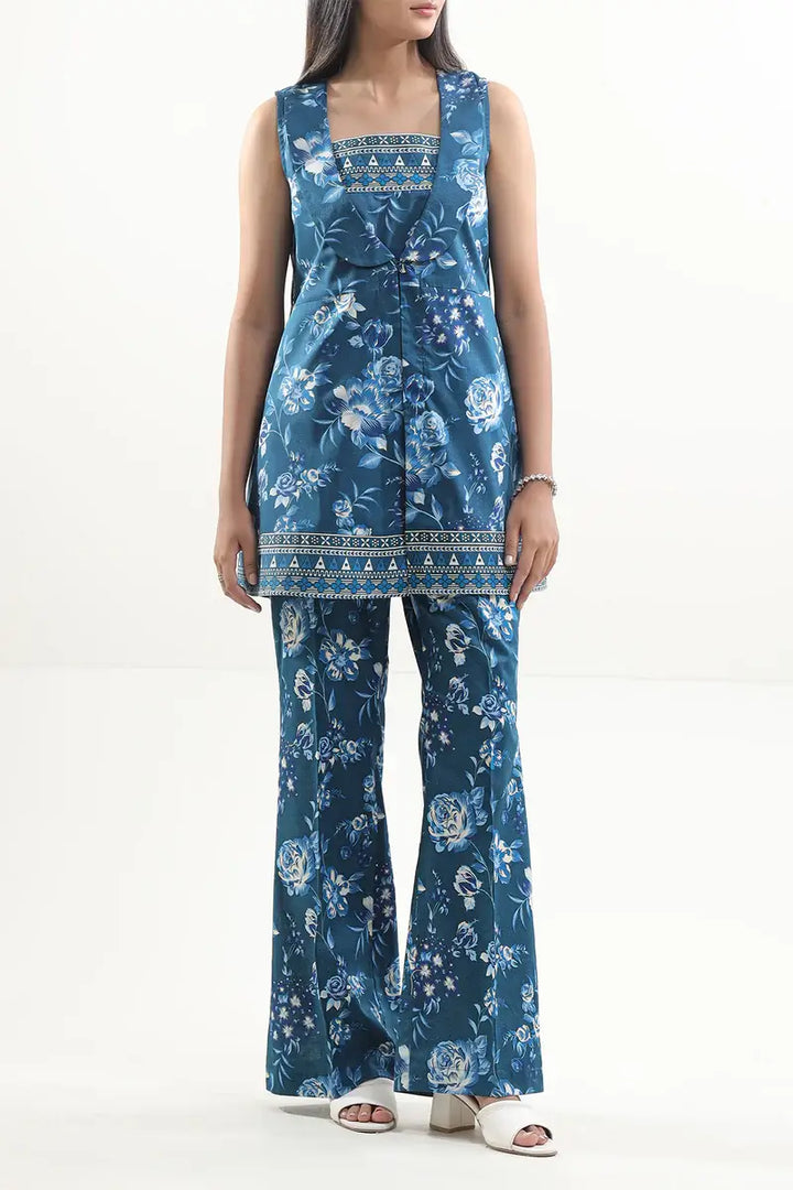 Unstitched Printed Lawn 2 Piece Teal Blue (Shirt/Trouser)