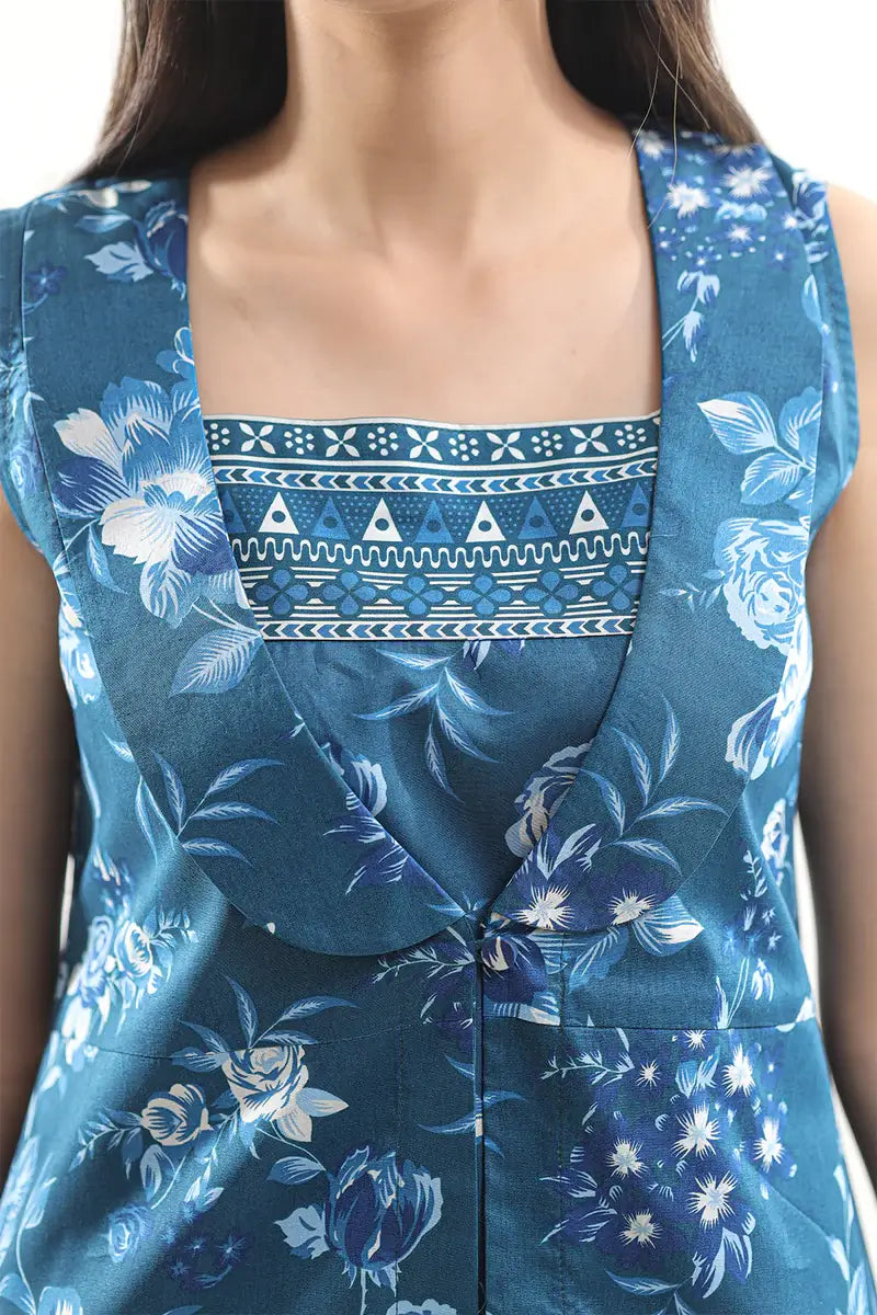 Unstitched Printed Lawn 2 Piece Teal Blue (Shirt/Trouser)