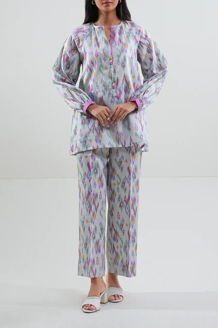 Unstitched Printed Lawn 2 Piece White (Shirt/Trouser)