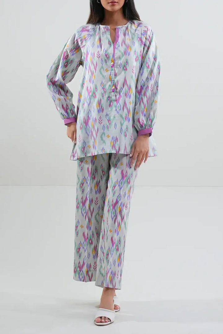 Unstitched Printed Lawn 2 Piece White (Shirt/Trouser)
