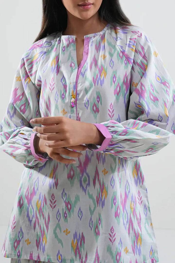 Unstitched Printed Lawn 2 Piece White (Shirt/Trouser)