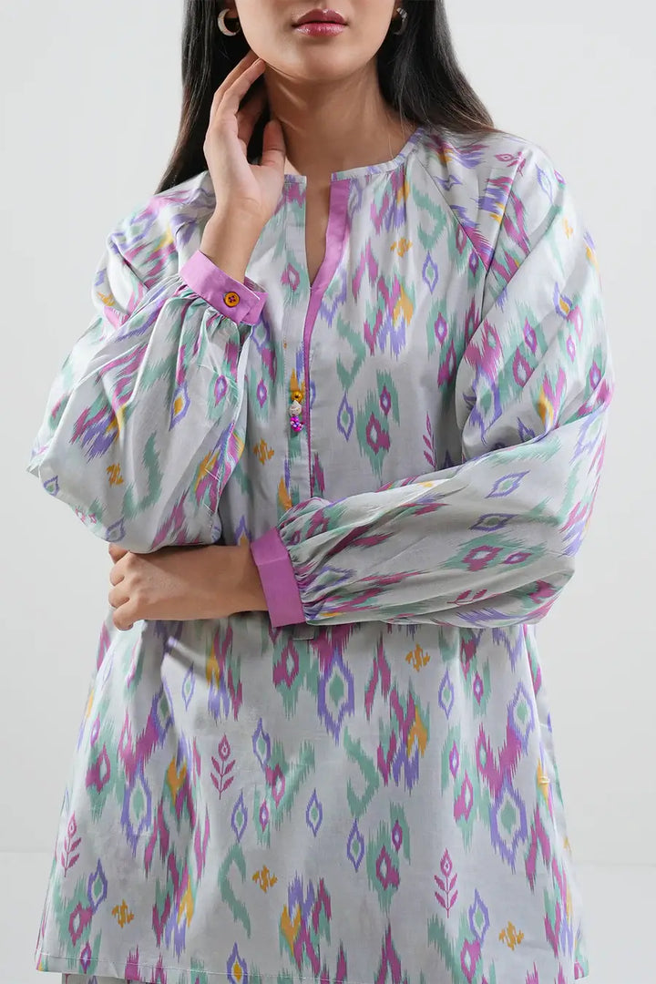 Unstitched Printed Lawn 2 Piece White (Shirt/Trouser)