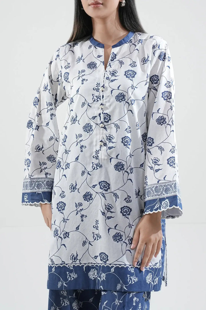 Unstitched Printed Lawn 2 Piece White Color (Shirt/Trouser)