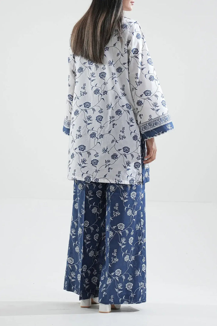 Unstitched Printed Lawn 2 Piece White Color (Shirt/Trouser)