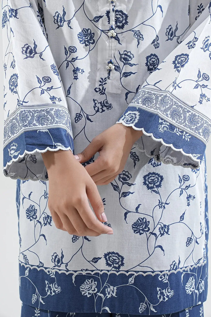 Unstitched Printed Lawn 2 Piece White Color (Shirt/Trouser)
