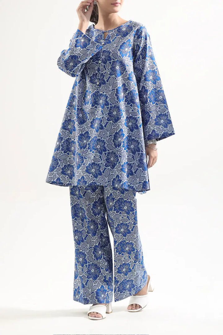 Unstitched Printed Lawn 2 Piece Blue (Shirt/Trouser)