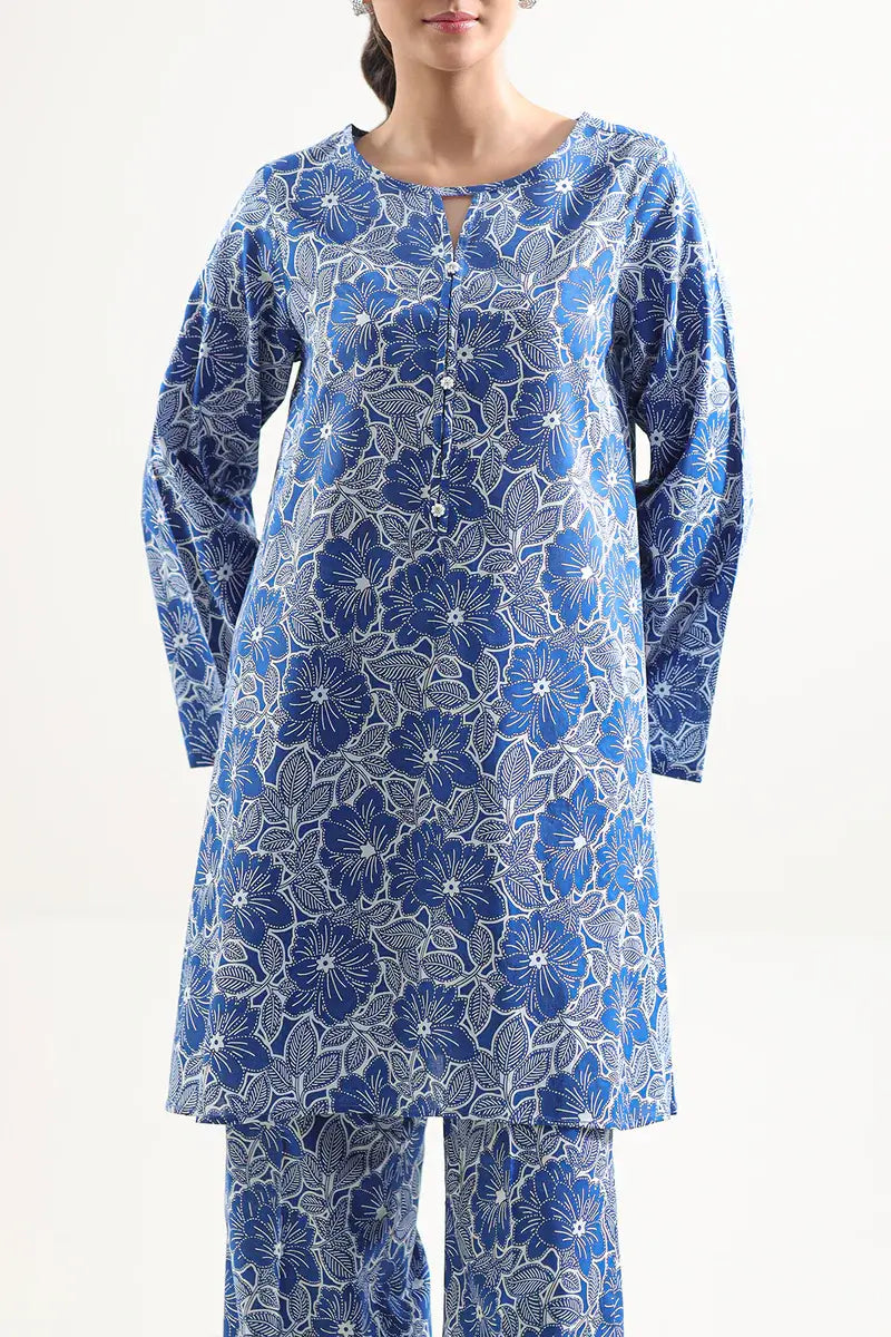 Unstitched Printed Lawn 2 Piece Blue (Shirt/Trouser)