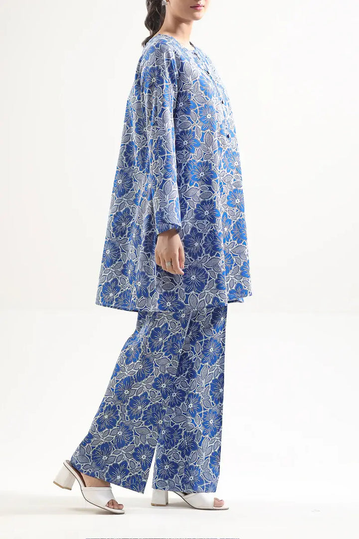 Unstitched Printed Lawn 2 Piece Blue (Shirt/Trouser)