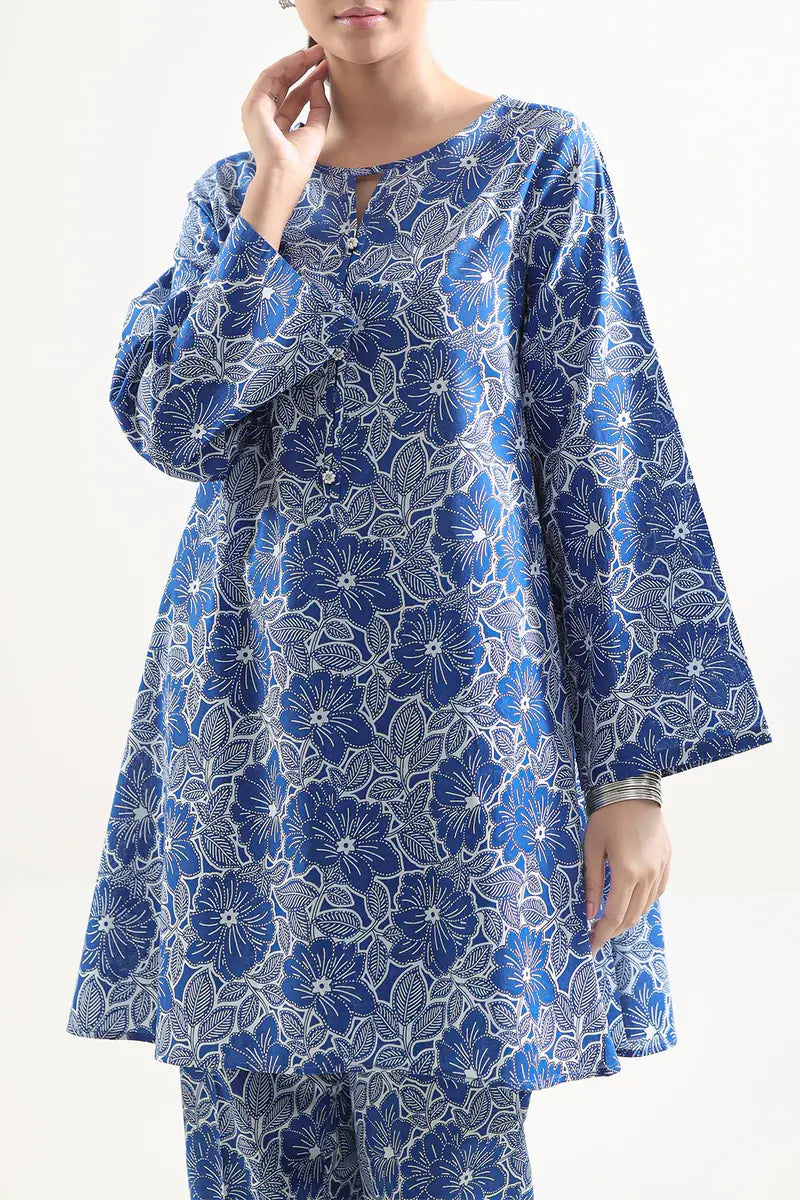 Unstitched Printed Lawn 2 Piece Blue (Shirt/Trouser)