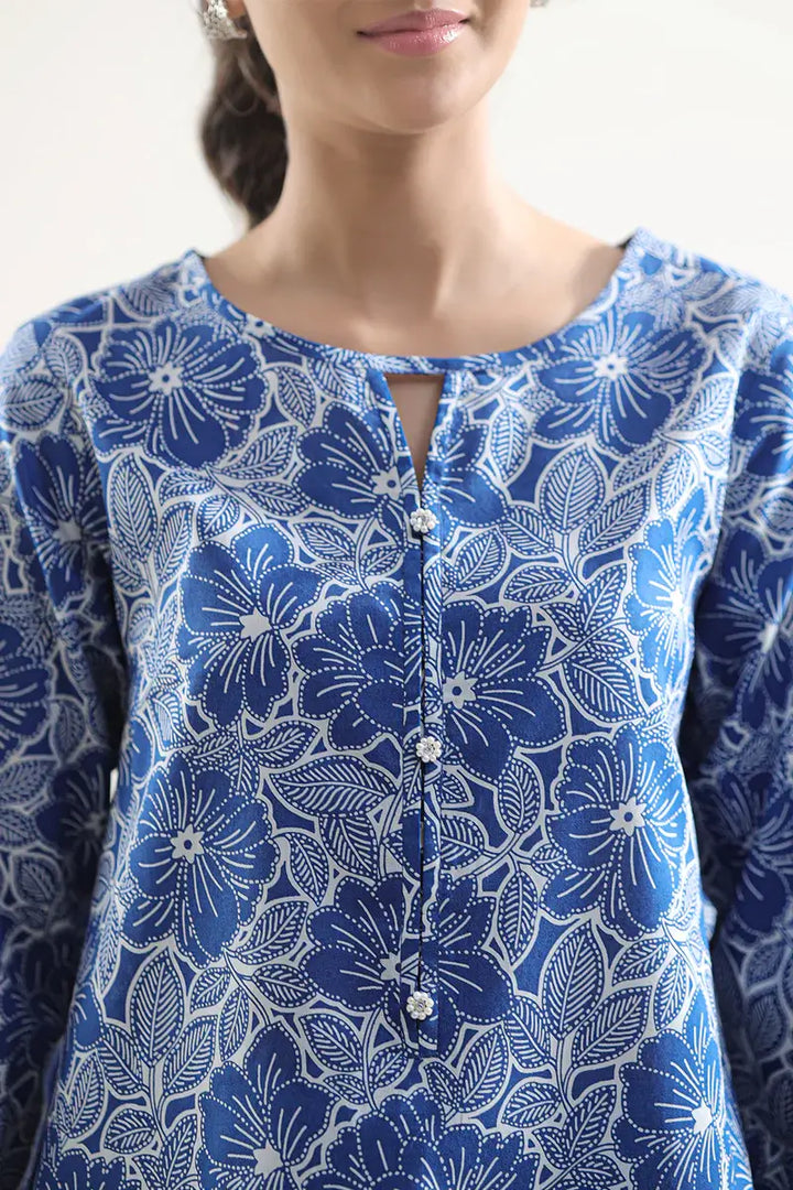 Unstitched Printed Lawn 2 Piece Blue (Shirt/Trouser)