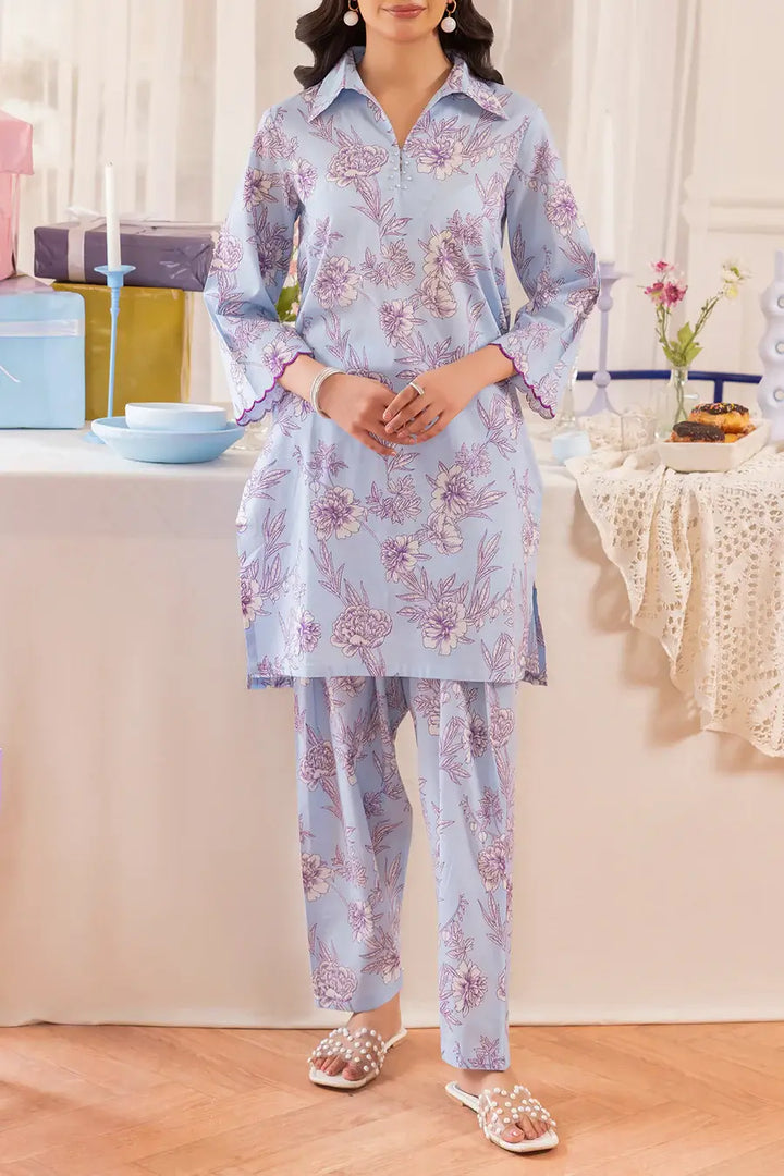 Unstitched Printed Lawn 2 Piece Color Sky Blue