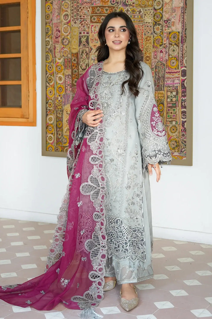 Zareen 3-Piece Unstitched Luxury Organza Suit Gray