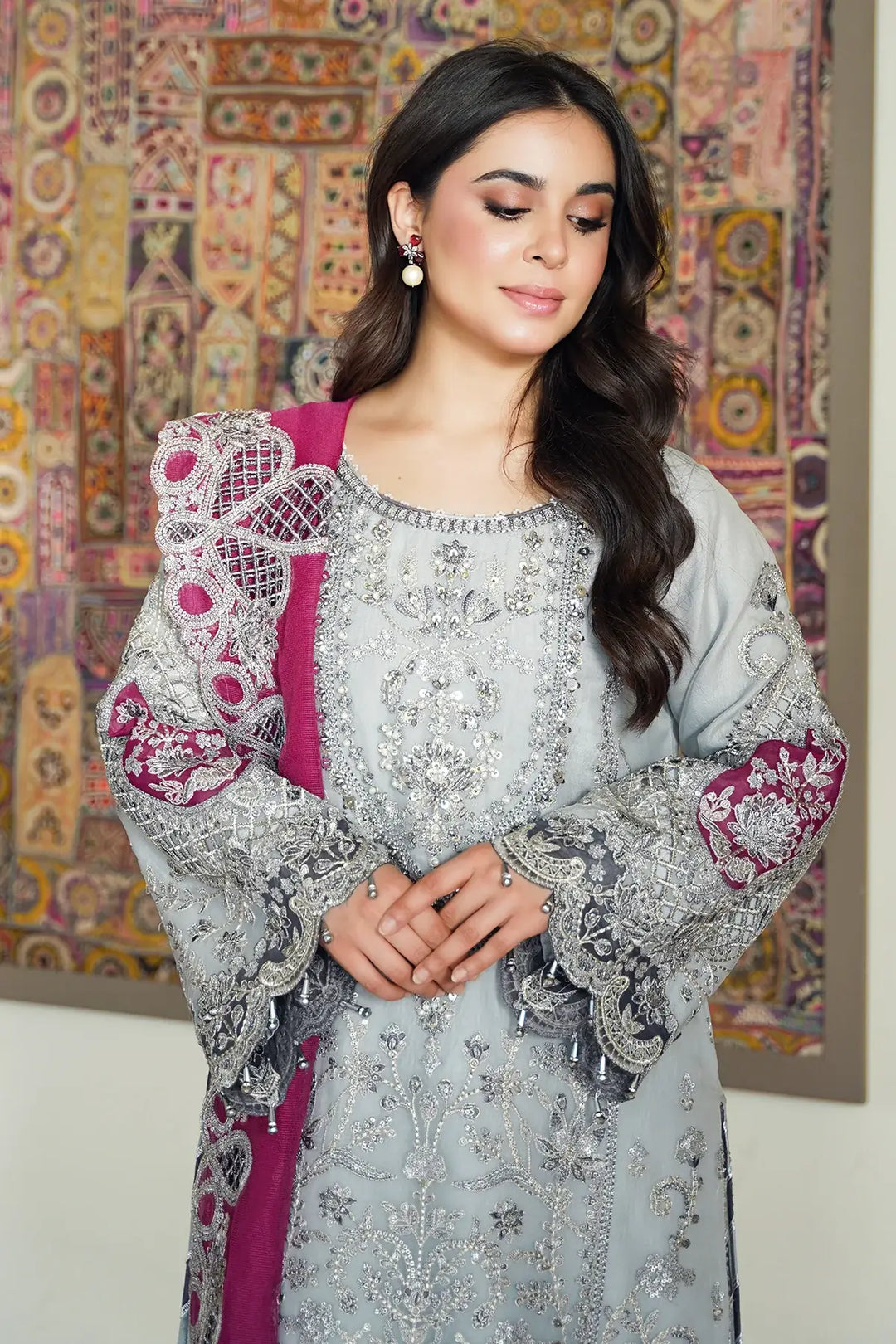 Zareen 3-Piece Unstitched Luxury Organza Suit Gray