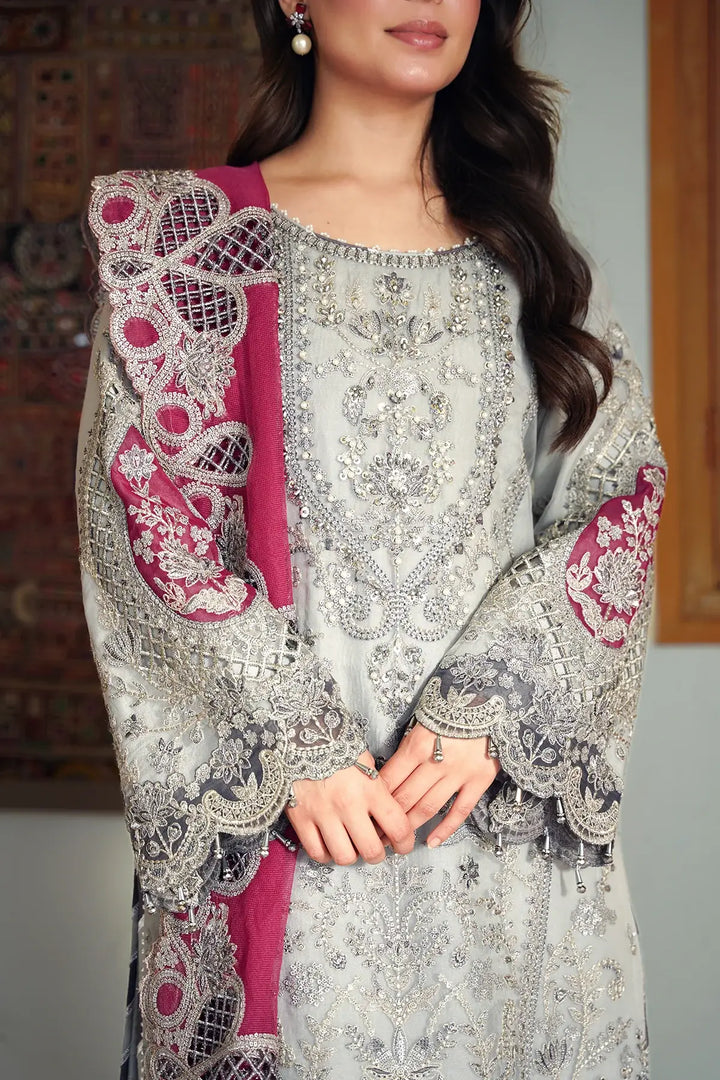 Zareen 3-Piece Unstitched Luxury Organza Suit Gray