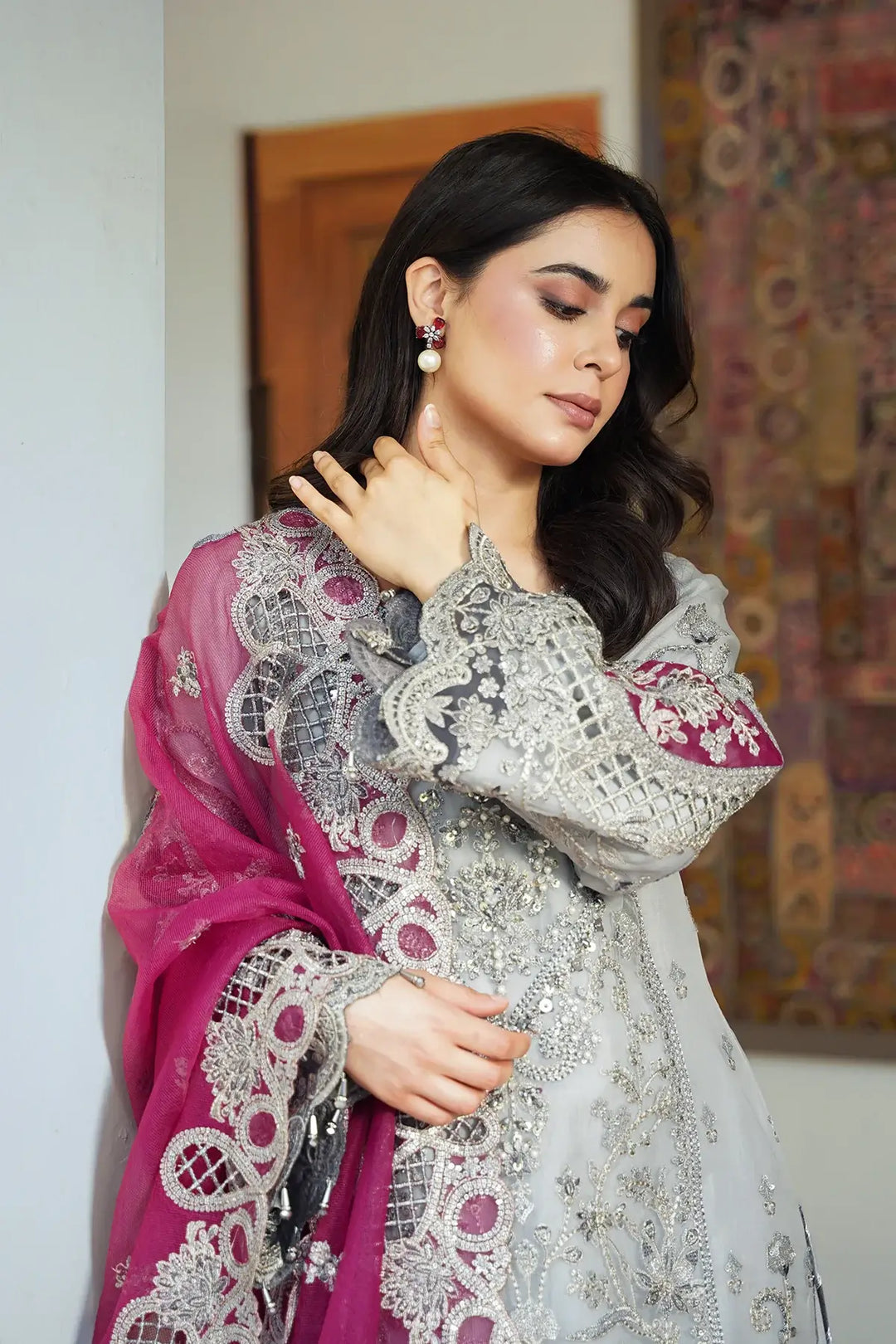 Zareen 3-Piece Unstitched Luxury Organza Suit Gray