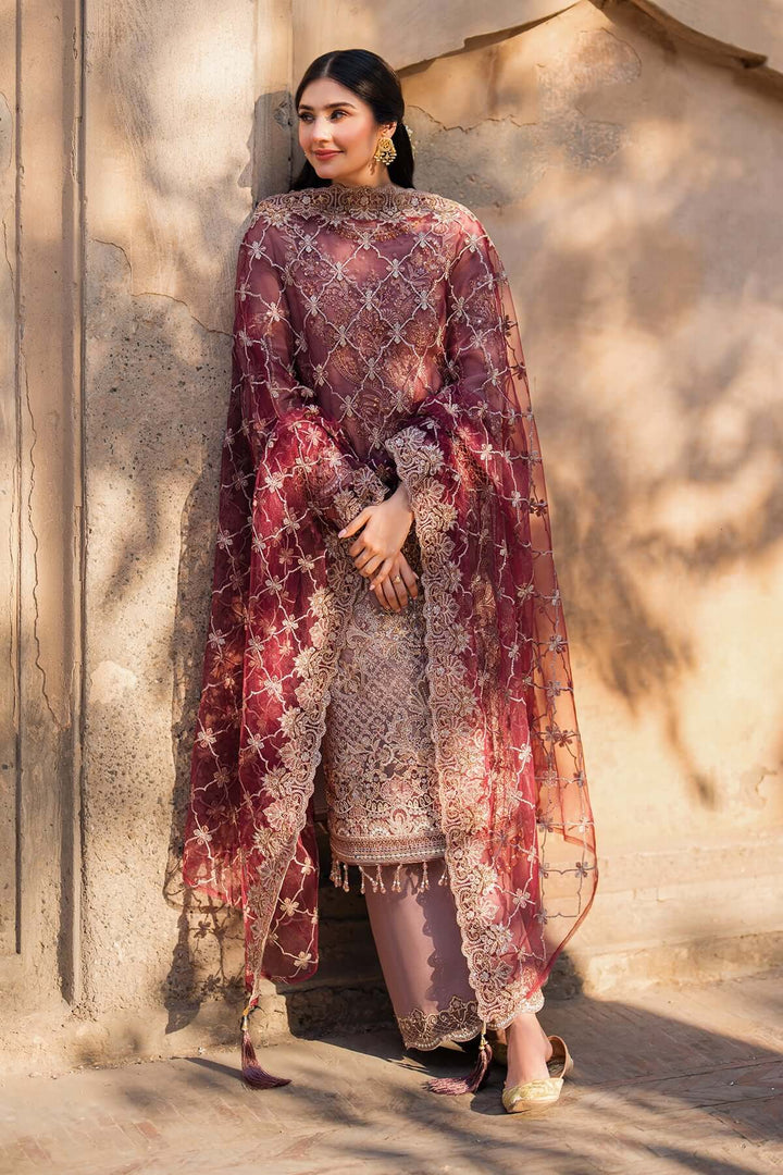 Zohra 3-Piece Unstitched Luxury Organza Suit Pink