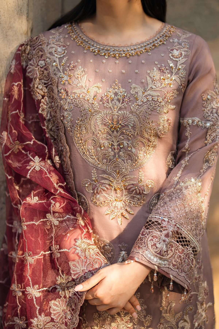 Zohra 3-Piece Unstitched Luxury Organza Suit Pink